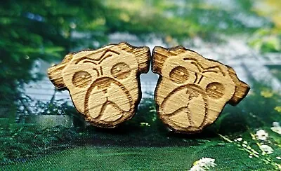 One Pair Of Wooden Laser Cut Pug Dog Lover Stud Earrings  Gift Idea🌲🎁🎄 • $10