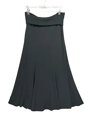 CAbi Maxi Skirt Medium Black Stretch Maxi A-Line Fold Over Waist Knit Flare #240 • $32.98
