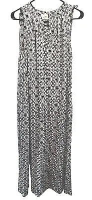 Soma Dress Maxi Sleeveless Keyhole Neckline Side Slits Pockets Geo Print SZ MED • $14