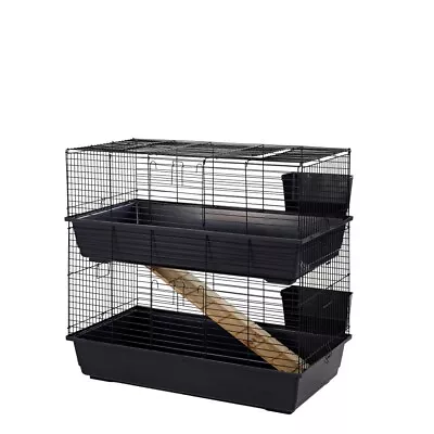 £76.49 • Buy LARGE RABBIT INDOOR CAGE HUTCH RUN DOUBLE DECKER GUINEA PIG 100cm