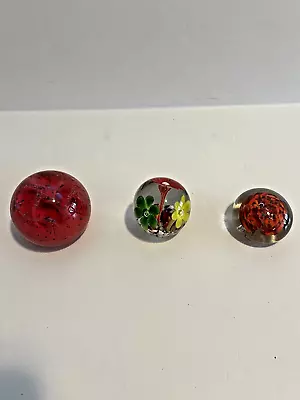 Lot Of 3 Paperweights Handblown Art Glass  1 Signed Caithness Inferno 2 Unsignd • $25