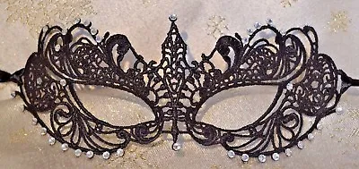 Black Masquerade Mask & Diamantes Halloween Masked Ball New Year's Party 2023 • £11.75