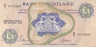 #Bank Of Scotland 1 Pound 1969 P-109 AF+ Edinburgh • £1.20