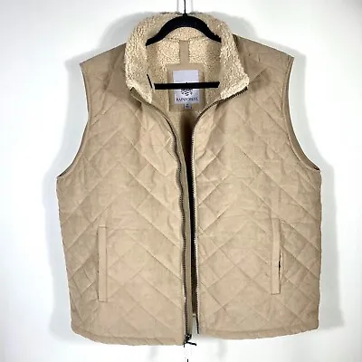 Rainforest Micro Oxford Faux Shearling Lined Diamond Quilted Vest XL In Hazelnut • $89