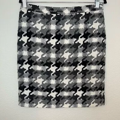 Loft Virgin Wool Blend Mini Pencil Skirt Black And White Oversized Houndstooth 8 • $25