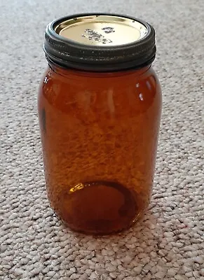 Vintage Small Duraglas Amber Jar Embossed ~ Free S/H • $18.95