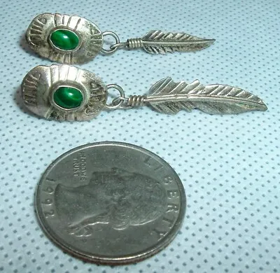 Vintage Sterling Silver & Malachite Feather Earrings.... See Notes • $23.50