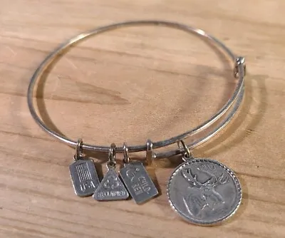 Wind And Fire MOOSE Charm Wire Bangle Stackable Bracelet Antique Silver • $9.89