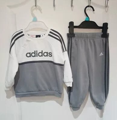 Adidas Baby Boys Grey/White Jogging Suit Outfit Age 12-18 Months • £4