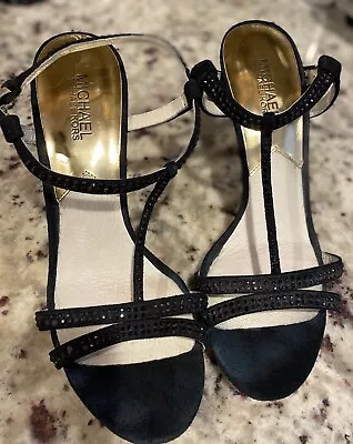 MINT MK Michael Kors Black Open Toe Strappy Embellished Heels Size 9M • $51.36