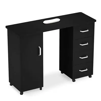 Pro Manicure Table Nail Desk Beauty Salon Cabinet Drawers+Wheel+Wrist Pad Black • $134.99