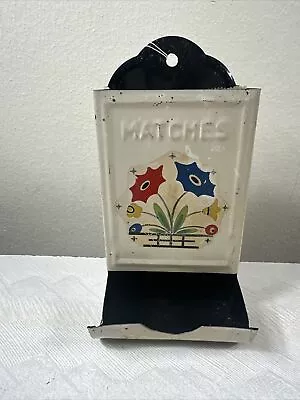 VINTAGE KITCHEN METAL  Match Box Holder  Wall Mount Cream • $15.99