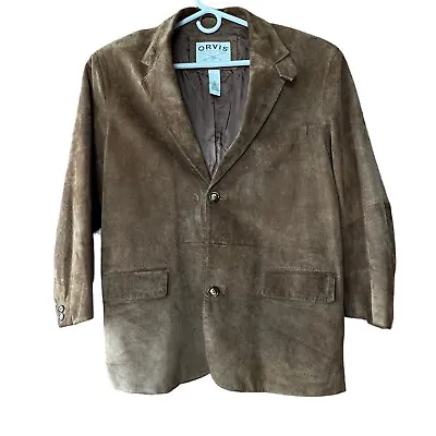 Orvis Leather Sport Coat Mens 40 Brown Lined Blazer Long Sleeve • $88.88