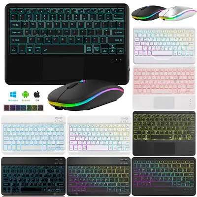 10  Rechargeable Backlit Bluetooth Keyboard Mouse For IOS IPad Android Tablet PC • £12.99