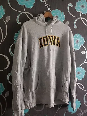£12 • Buy Vintage Nike Team X Iowa University Varsity Hoodie | Light Grey | Mens Size XL