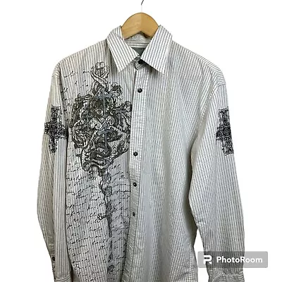 Roar Shirt Mens Large Cross Long Sleeve Button Up Embroidered Embellished • $21.60