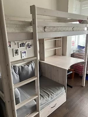 Thuka High Sleeper Bed With Desk Sofa Bed Shelving. White Pine With Mattress • £38.52