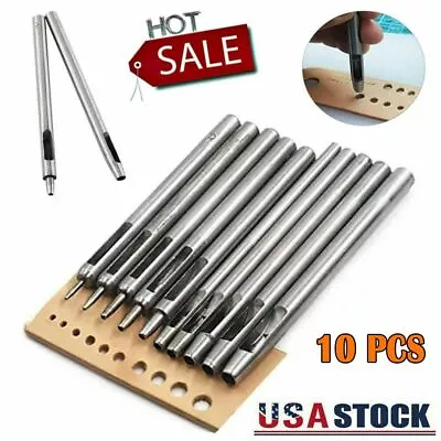 10 PCS Hollow Hole Metal Leather Punch Set 0.5-5mm Vinyl Gasket Craft Hand Tool • $11.27