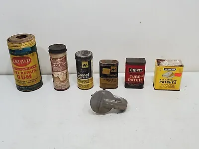 Vintage Lot Rubber Tube Tire Repair Kit Tin Can Vulcanizing Tool CAMEL RITE WAY • $67.96