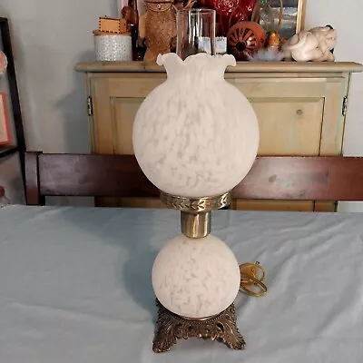 Vintage Lamp Victorian Style Hurricane Mottled White Glass 3 Way Switch Works • $106.25