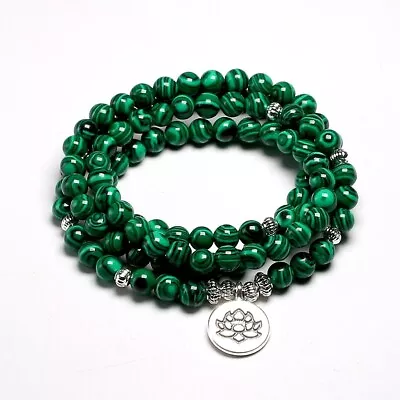 108 Mala Bracelet Malachite Stone Beads Bracelets Yoga Lotus OM Buddha 6 MM • $11.99