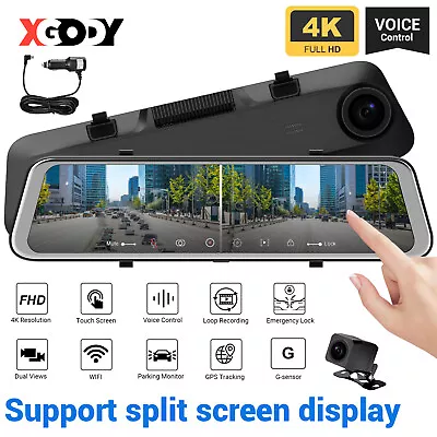 XGODY 12in Mirror 4K Rear Touch View Camera Dash Cam Front And Rear GPS WIFI BT • $135.99