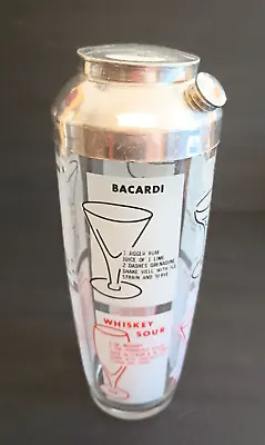 Vintage Glass Cocktail Martini Shaker Recipe Design And Chrome Lid MCM Barware • $29.99