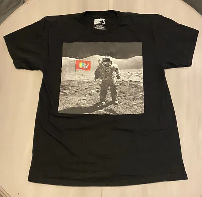 MTV Moon Man Black T-Shirt Mens Medium M Astronaut Retro • $11.99