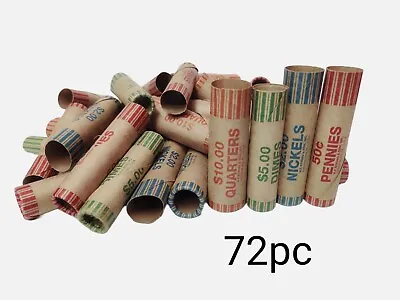 72 Roll Preformed Coin Wrappers Paper Tube Assorted Quarter Dime Nickel & Penny  • $7.90