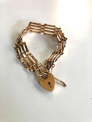 9ct Gold Padlock Clasped 4 Bar Gate Bracelet Vintage 9g • £200