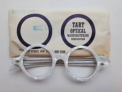 Vintage RARE White Pearl Tart Optical Round Eye Frames NOS Imperfect - Read Note • $20.50