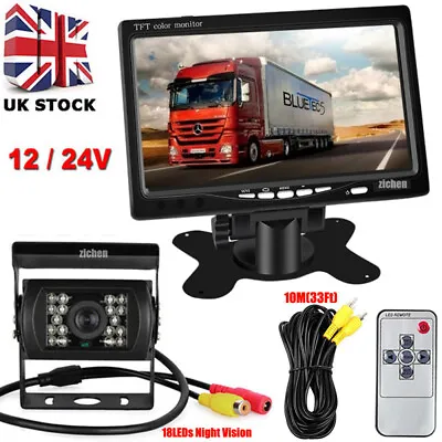 7  HD Monitor IR Rear View Backup Camera Kit For Truck Trailer RV Bus Reversing • £49.99
