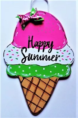 ICE CREAM CONE Happy Summer SIGN Wall Art Plaque Deck Patio Porch Pool Seasonal  • $13