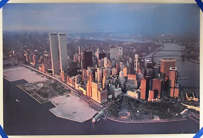 Vintage New York City Poster 24x36 Manhattan Skyline Twin Towers - 1980s? • $20