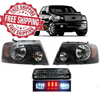 For 04 08 Ford F150 Harley Style Headlights Black FREE Smoke 3rd Brake Light  • $160