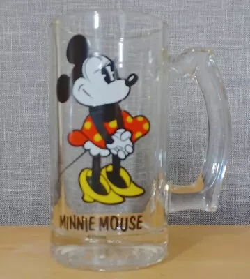 Minnie Mouse Vintage Clear Heavy Beer Glass Stien Mug Cup Handle Walt Disney • $9.90