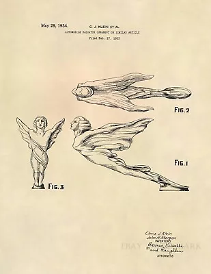 Cadillac Flying Goddess Hood Ornament Official US Patent Art Print - Vintage 557 • $12.77