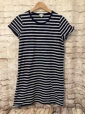 J Crew T-Shirt Dress Womens Medium Navy Blue Striped Short Sleeve Stretch Cotton • $18.99
