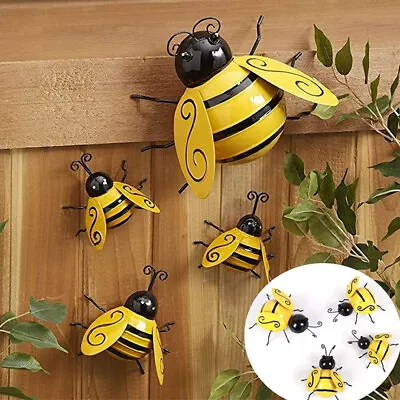 4Pcs Metal Bumble Bee Outdoor Garden Wall Art Decoration Fence Ornament Summer • £10.16