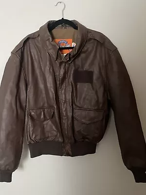 Vintage Brown Bomber Jacket Cooper Type A2 Size 42 Regular 100% Goatskin Leather • $85