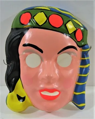 Vintage Colorful Pocahontas Gypsy Plastic Halloween Mask • $22.99