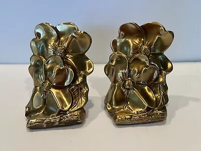 Vintage PM Craftsman Brass Bookends W/ Dogwood Flowers Made In USA • $42.95