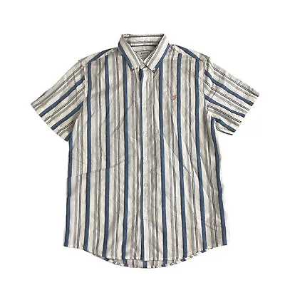 Farah Robertson Striped Polo Shirt Mens Size Large Cotton Button Down Collar • £16.95