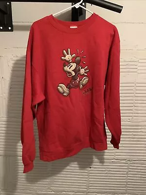 Vintage 90s Mickey Mouse Disney Americas Favorite Crewneck Sweatshirt Sz L Red • $20