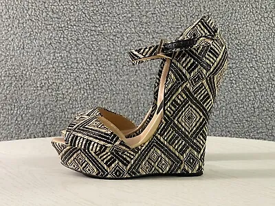 Madden Girl Platform Wedge Heel Women's Size 9 Peep Toe Ankle Strap Aztec Shoes • $13.19