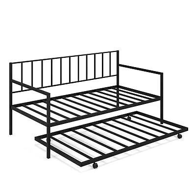 Twin Metal Daybed Sofa Bed With Trundle & Lockable Casters For Living Room • $159.95