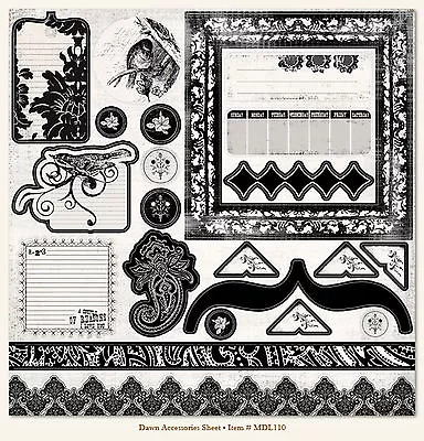 Mme MEADOWLARK DAWN 12x12 VINTAGE Die-Cut Sheet FRAMES BORDERS TAGS • $1