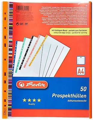 Herlitz A4 Colored Border Punched Pocket 50 Pieces • £32.81