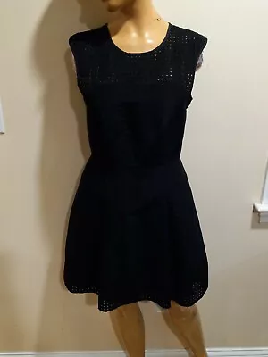 J Crew Perforated A-Line Dress Size 0 Solid Black Pleated Pockets Lined Silk • $14.99