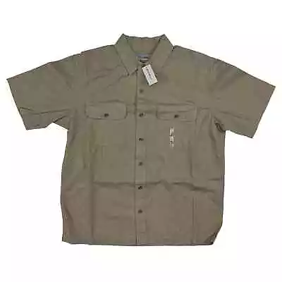 Eddie Bauer Button-Up Work Shirt Mens Medium Tan Short Sleeve Vintage Deadstock • $14.90